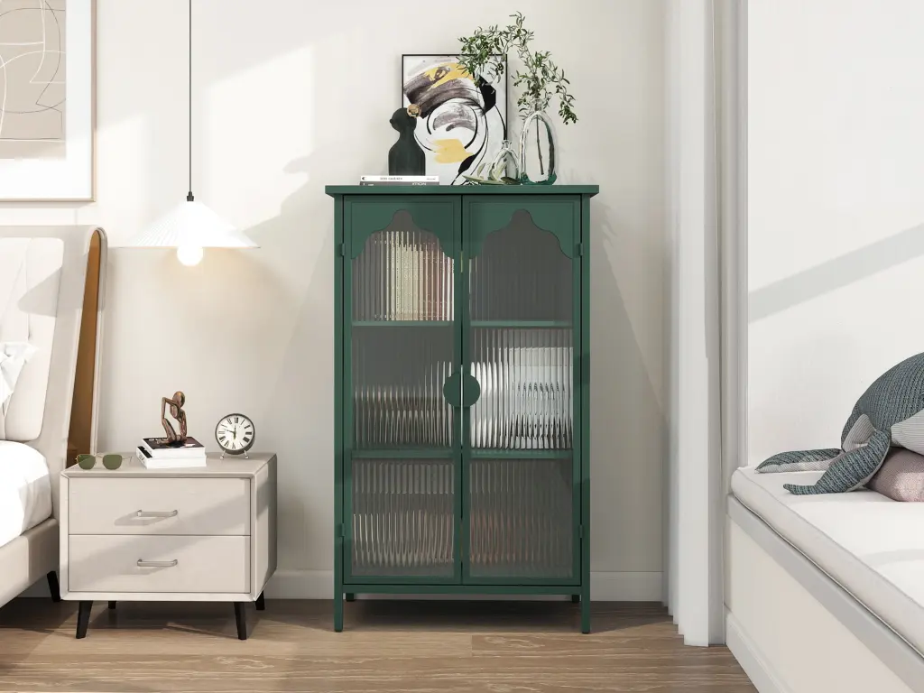 2 Doors Metallic Storage Display Cabinet Crystal Doors rnb