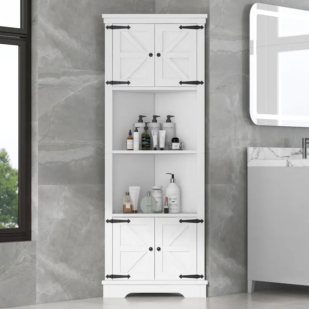 Tall Bathroom Storage Cabinet, Corner Cabinet Doors And Adjustable Shelves rnb