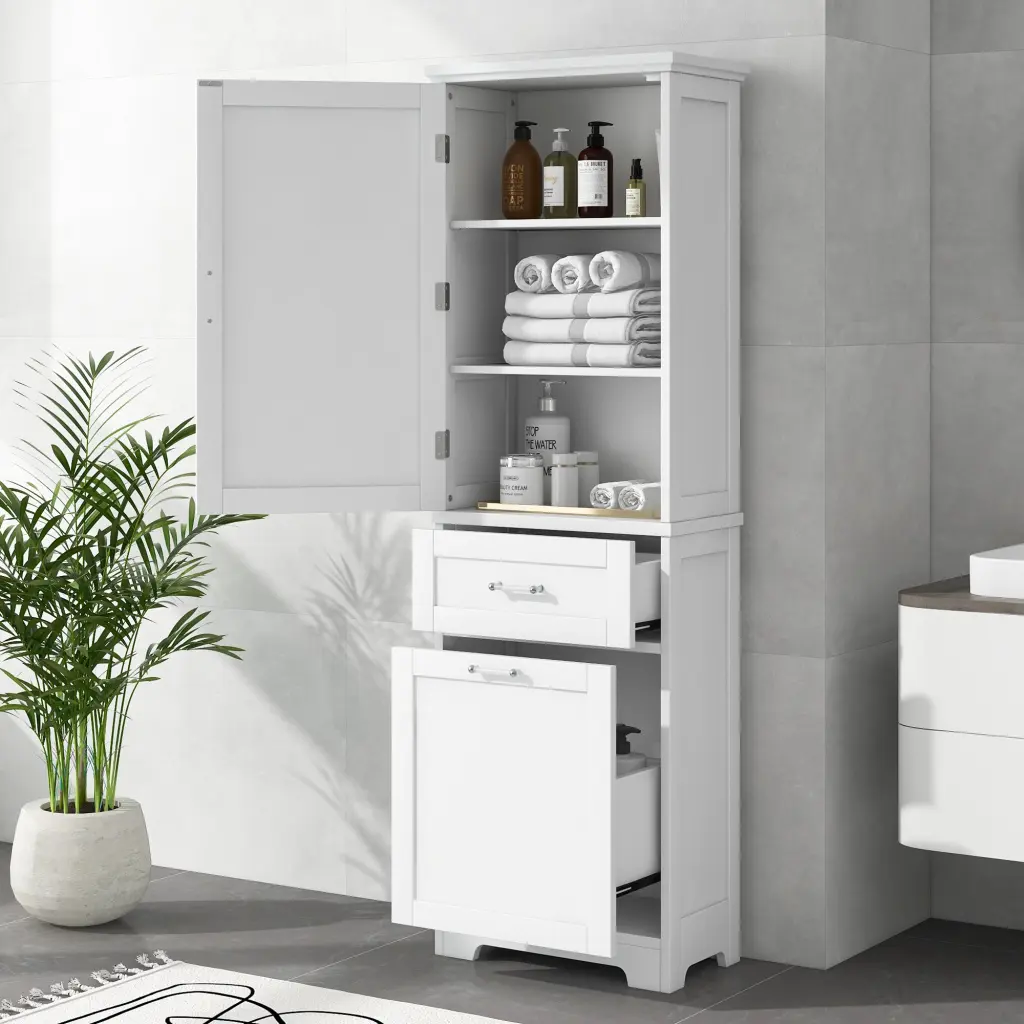 Tall Bathroom Storage Cabinet Freestanding Two Doors rnb