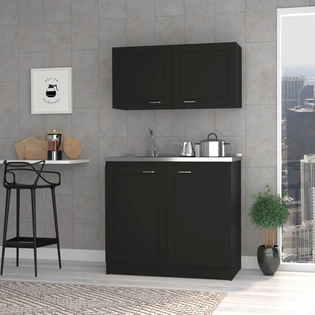 Zurich Cabinet Set Two Shelves Black Particle Board rta muebles colombia