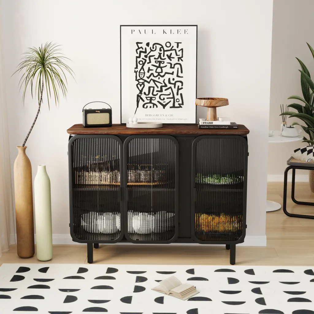 40.94 Inch Crystal Doors Modern Three Door Cabinet Two Tier Storage spribung