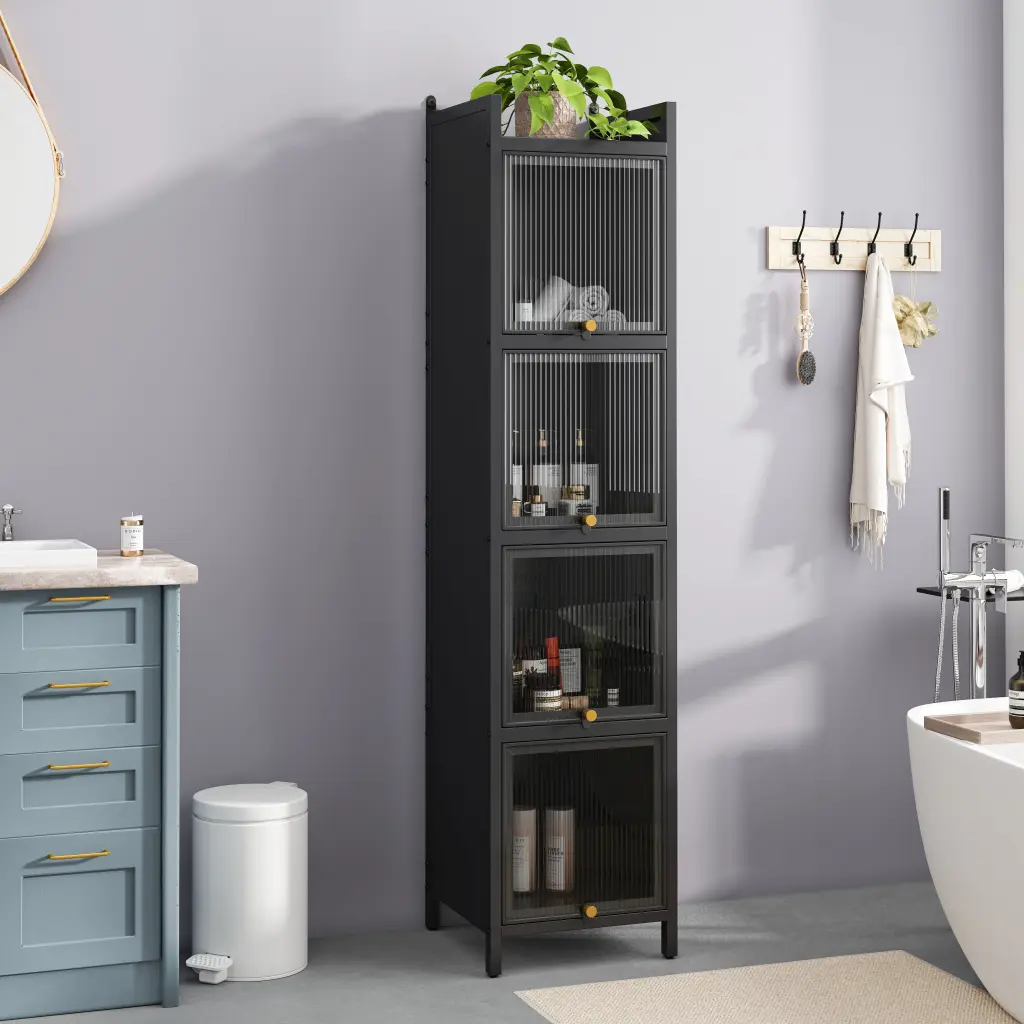 Modern Four Tier Glass Door Cabinet Five Tier Storage spribung