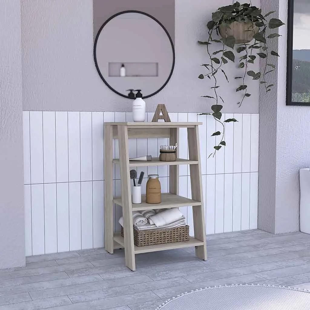 Linen Cabinet Jenne - Four Open Shelves Light Gray Finish Storage treevol furniture