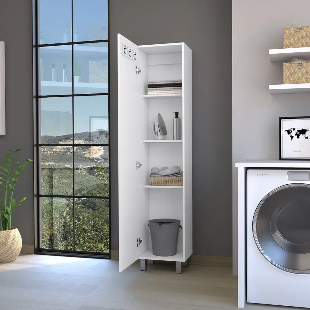 Storage Cabinet Molekeede Four Shelves White Finish White Particle Board treevol furniture