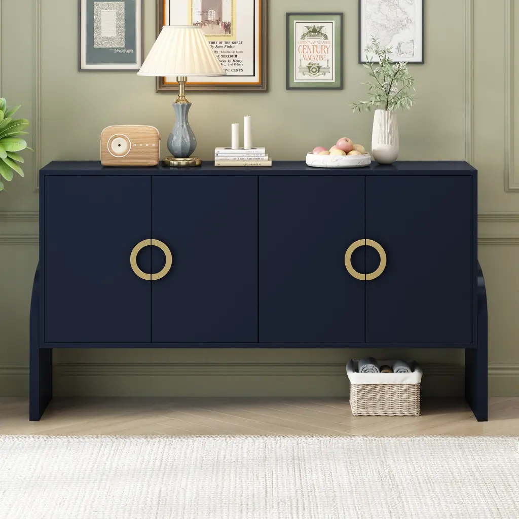 Four Door Metal Handle Storage Cabinet Study Living Room Office Organization u_style