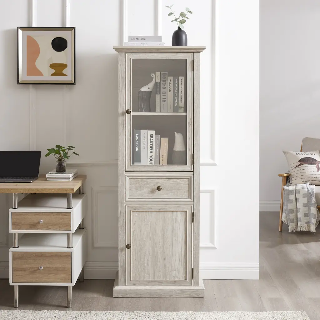 Tall Storage Cabinet Freestanding Glass Door and Shelves wande furniture