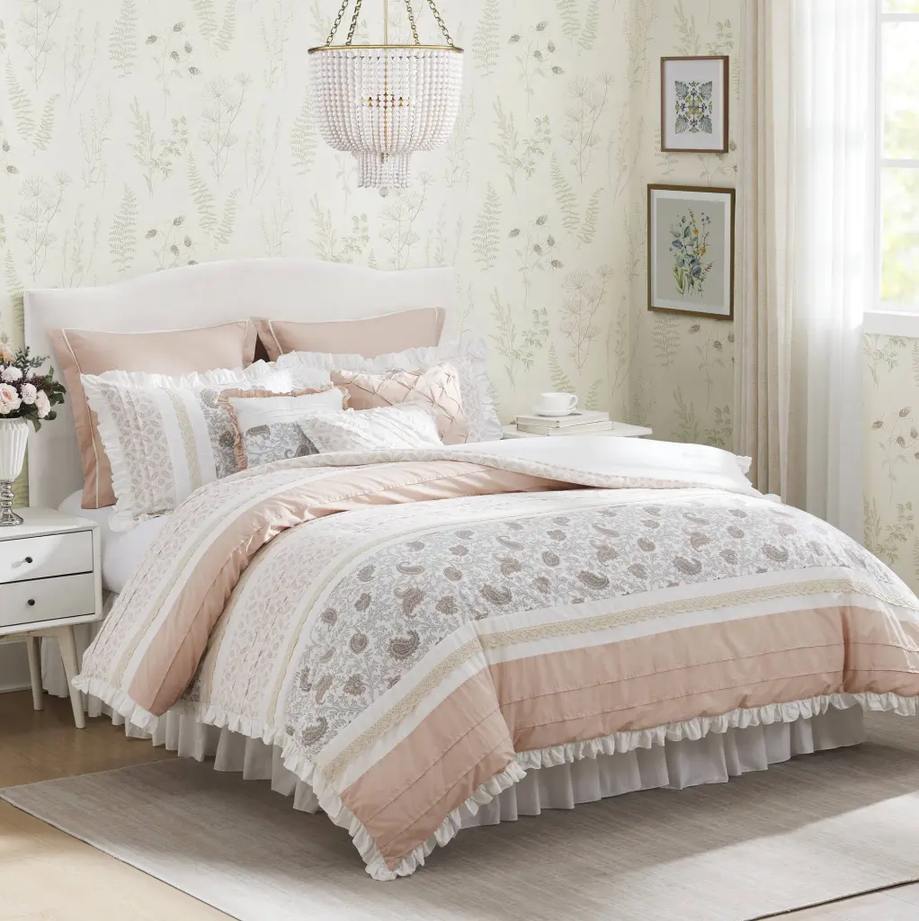 9 Piece Cotton Percale Easeer Set Blush California King Size Bedding Set jla