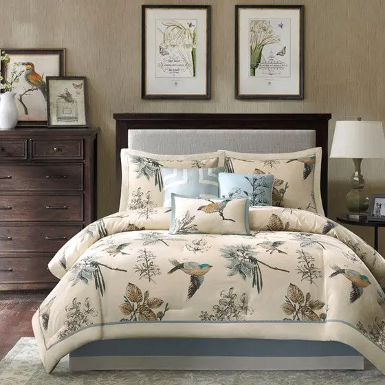 7 Piece Printed Cotton Twill Easeer Set Khaki California King - Elegant Bedding Collection jla
