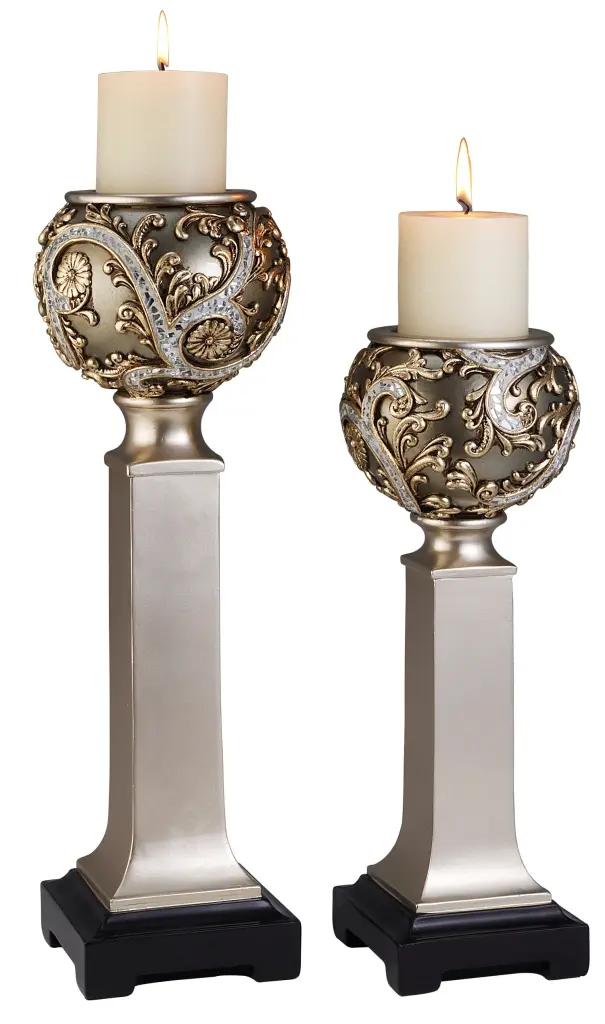 15 And 19 Inch Polyresin Vine Candleholder Shiny Metal Finish Set 2 california home