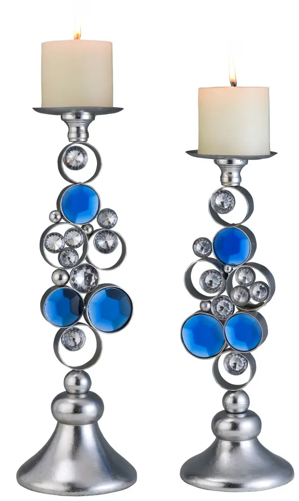 14 and 16 Inch Tall Polyresin Dazzle Candleholder Shiny Metal Finish Set 2 Decorative california home