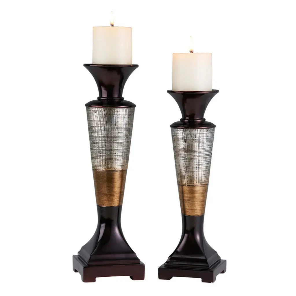 14 and 16 Inch Tall Polyresin Naomi Candleholder Egyptian Style Set california home