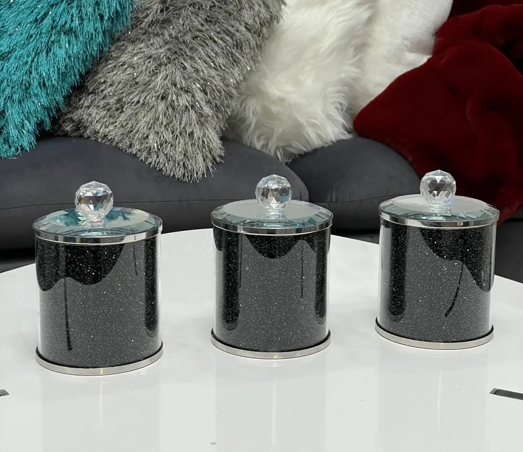Ambrose Exquisite Three Crystal Canister Set Gift Box, Black Crystal furnings