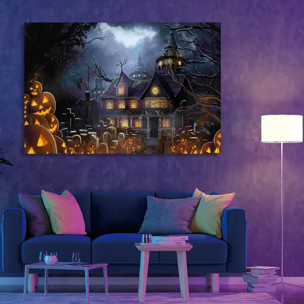 1Pcs Drop Ping Framed Canvas Wall Art Decor Painting Halloween, Haunted House looife art
