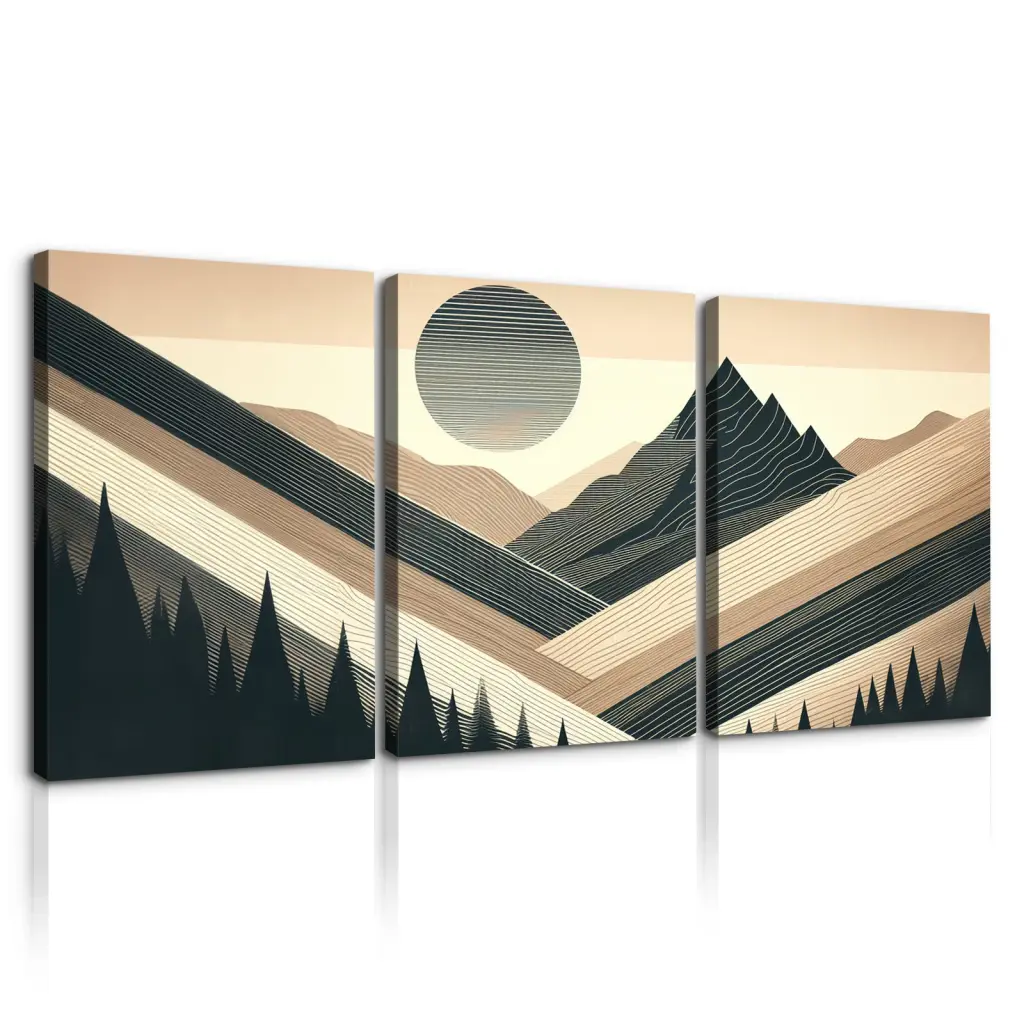 3 Panels Framed Abstract Timber Grain Boho Style Mountain Forest Canvas Art looife art