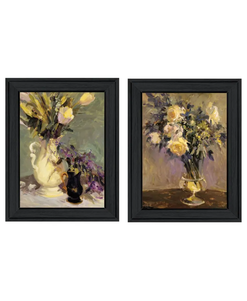 Abstract Tulips and Lavender Flower Vases Framed Wall Art Living Room trendy decor 4u
