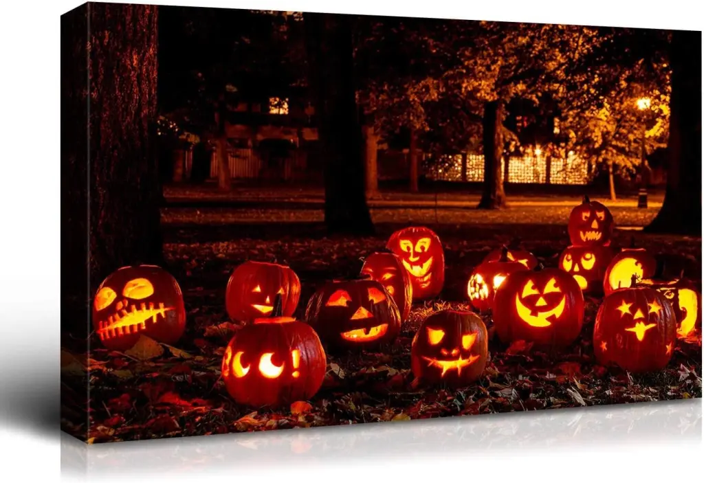 Drop Ping Framed Canvas Wall Art Decor Painting Halloween Jack O Lantern looife art