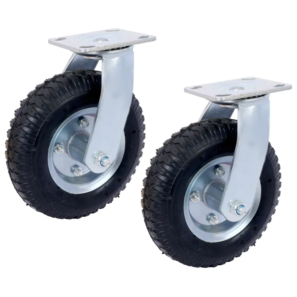 2Pcs 8In Caster Pneumatic Tire Swivel Caster Wheel Swivel Plate And Steel Base g-h