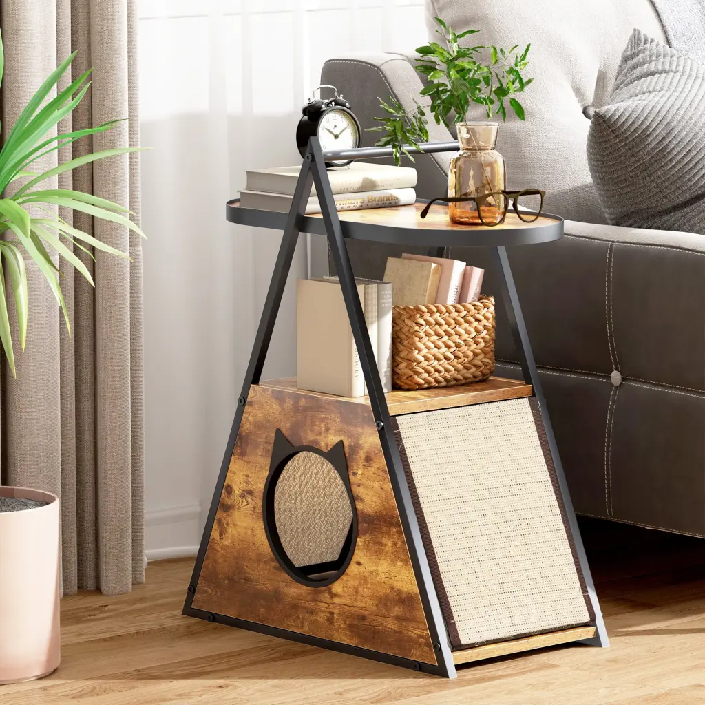 Cat House End Table Timber Cat Condo Black Vintage Pet Home Decor Furniture need pet furniture