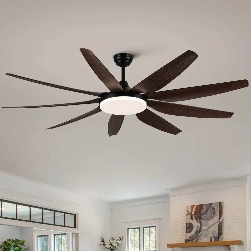 71 Inch Merged LED Lamp Ceiling Fan 9 Solid Wood Blades yuhao w1367