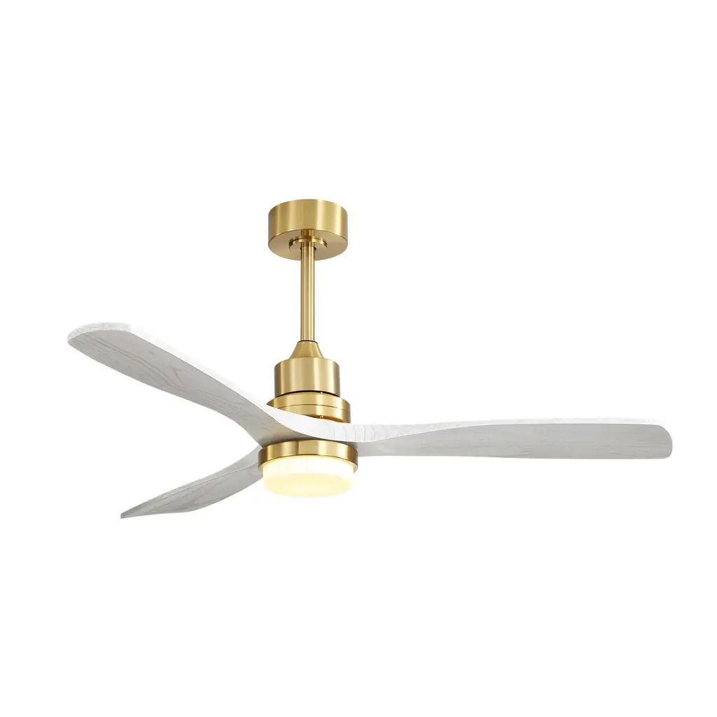 52 Inch Dimmable LED Ceiling Fan 3 Solid Wood Blades Remote Control