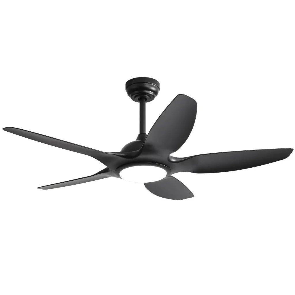 48 Inch Indoor Ceiling Fan 5 Black ABS Blades Remote Control Reversible DC Motor