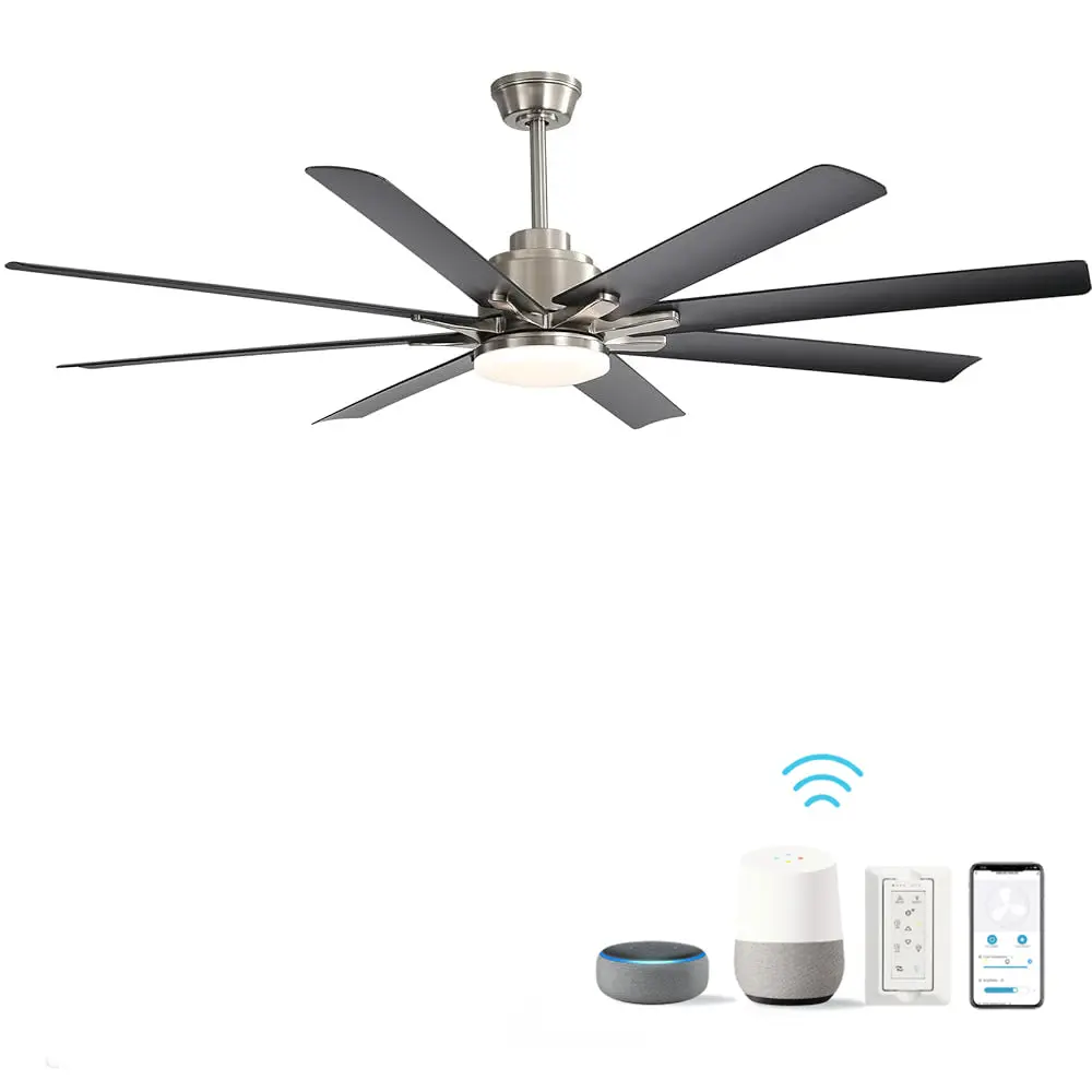 66 Inch Large Ceiling Fan Dimmable LED Light - 8 ABS Blades Smart Remote Control