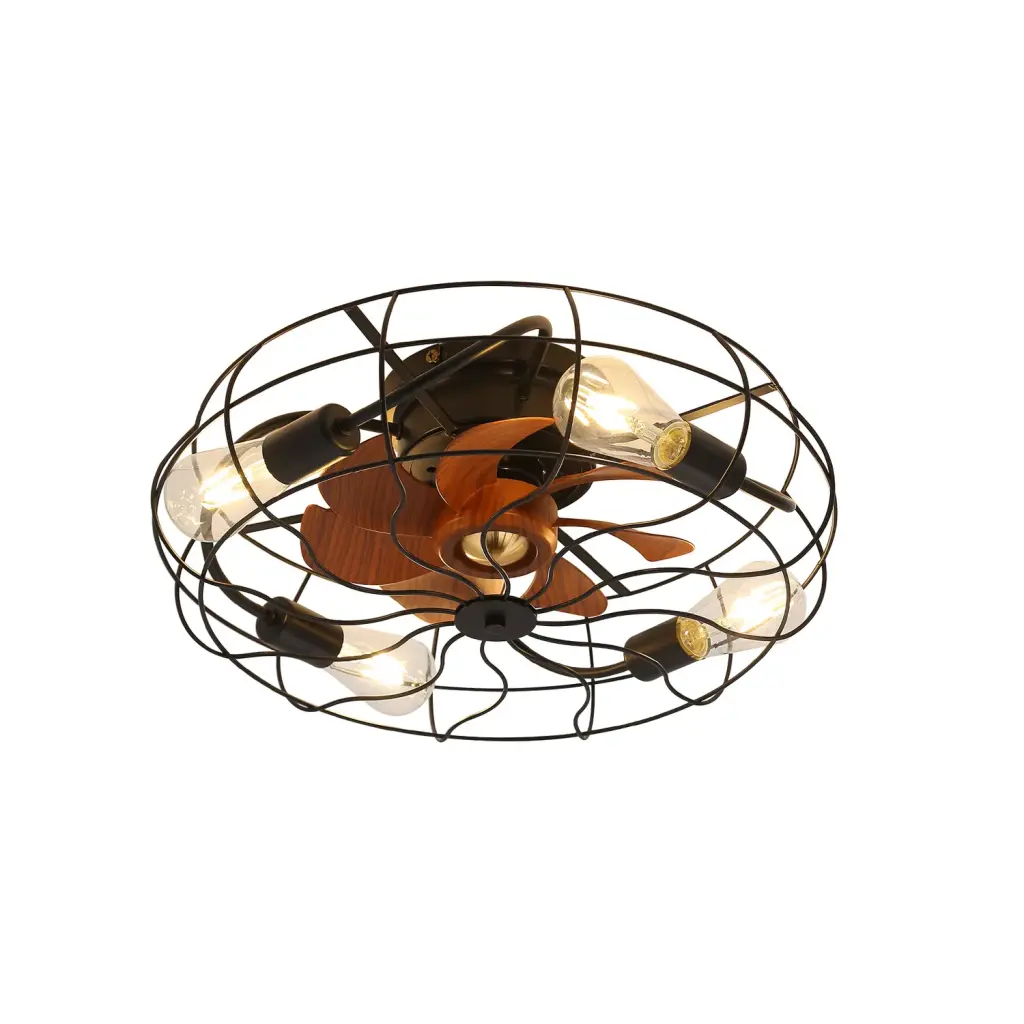 Industrial Style 20 Inch Ceiling Fan Matte Black Finish - 6 Speed Wind E26 Remote Control