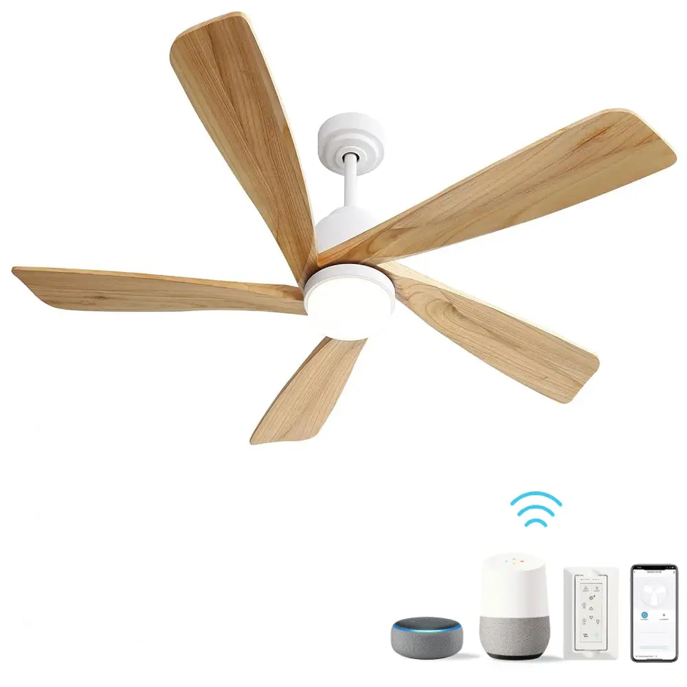 52 Inch Ceiling Fan Dimmable LED Light 5 Solid Wood Blades Intelligent Remote Control ceiling fan with light