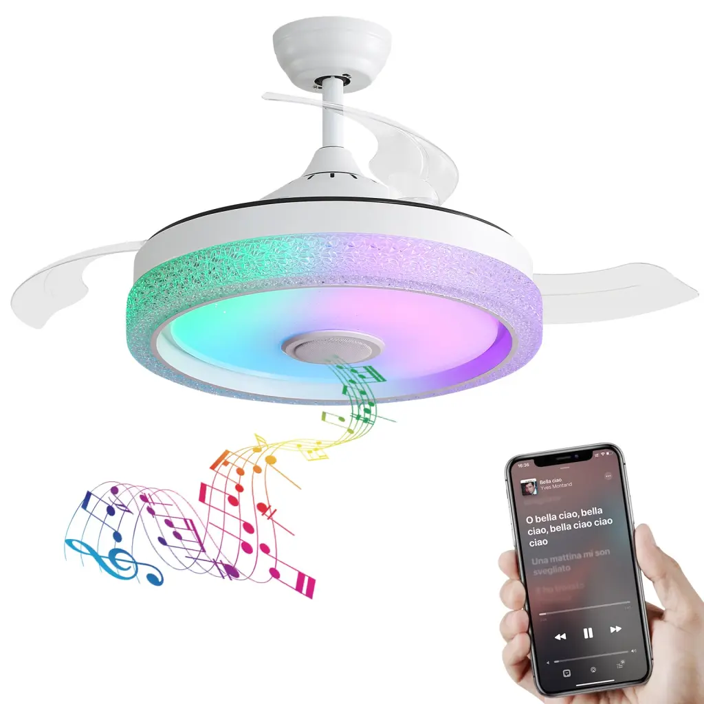 42 Inch Modern Invisible Ceiling Fan - 3 ABS Blades - Remote Control - 120V ceiling fan with light