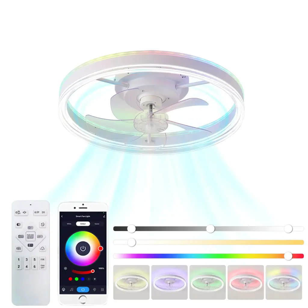19.7 Inch Fan Light RGB Color Lights Three Color Temperature 6 Speed w1962 seehui lighting