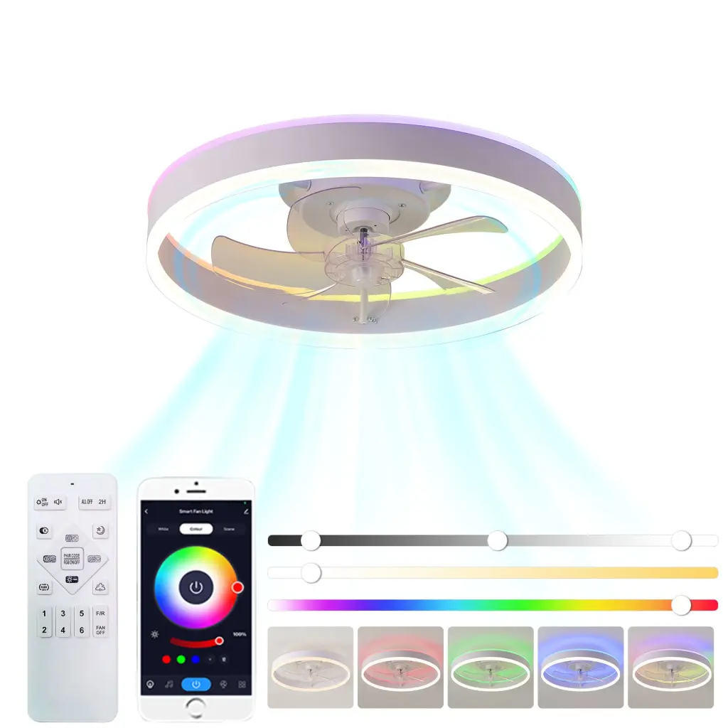 19.7 Inches Fan Light RGB Color Lights Three Color Temperature 6 Speed w1962 seehui lighting