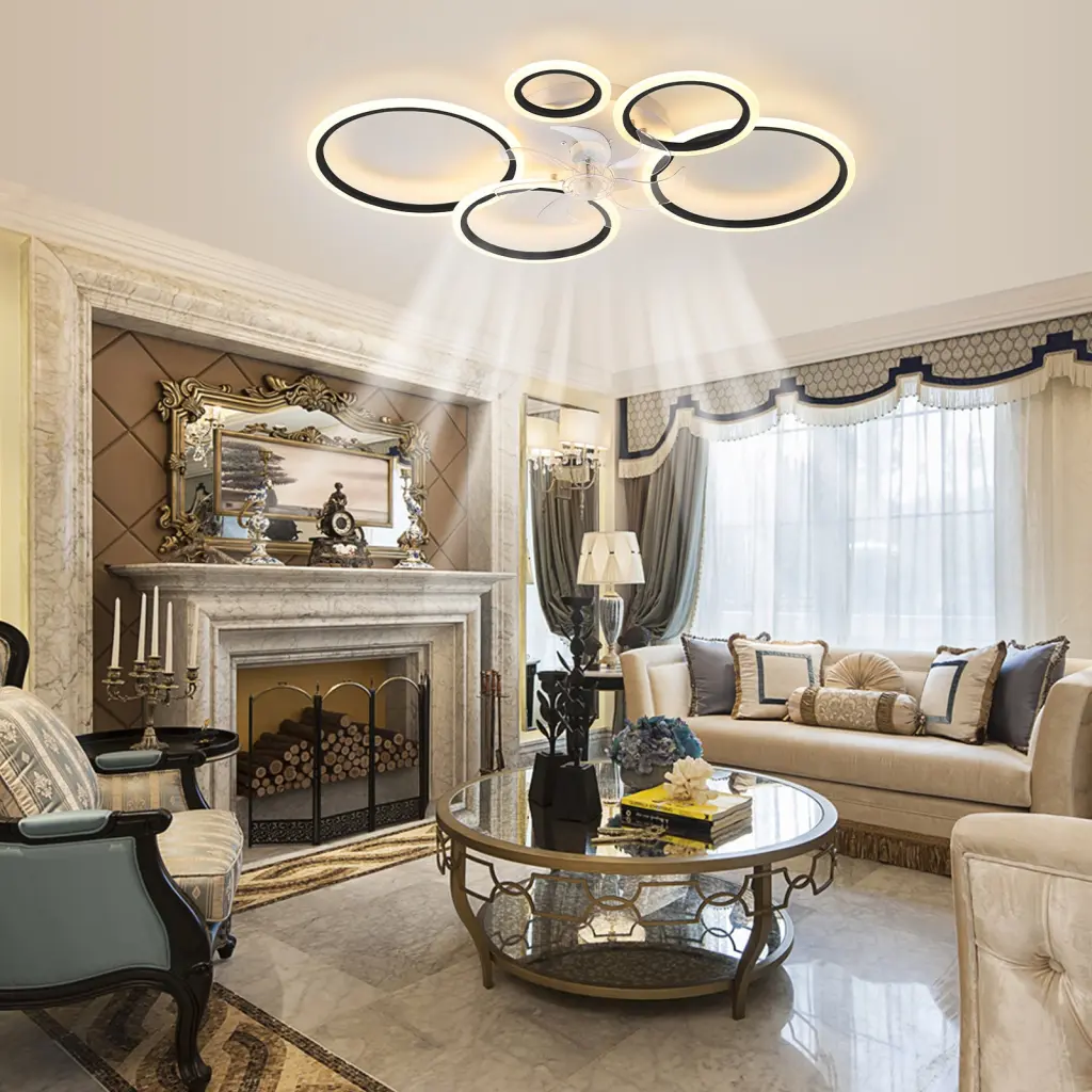 Black Ceiling Fan Lights Remote and App Control Dimmable LED w1962 seehui lighting