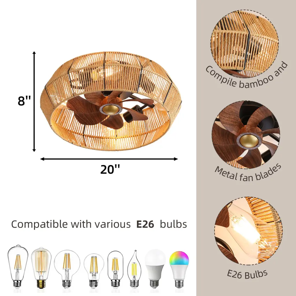 Caged Ceiling Fan Lights and Remote Control Bedroom Kitchen Dining Room w1962 seehui lighting