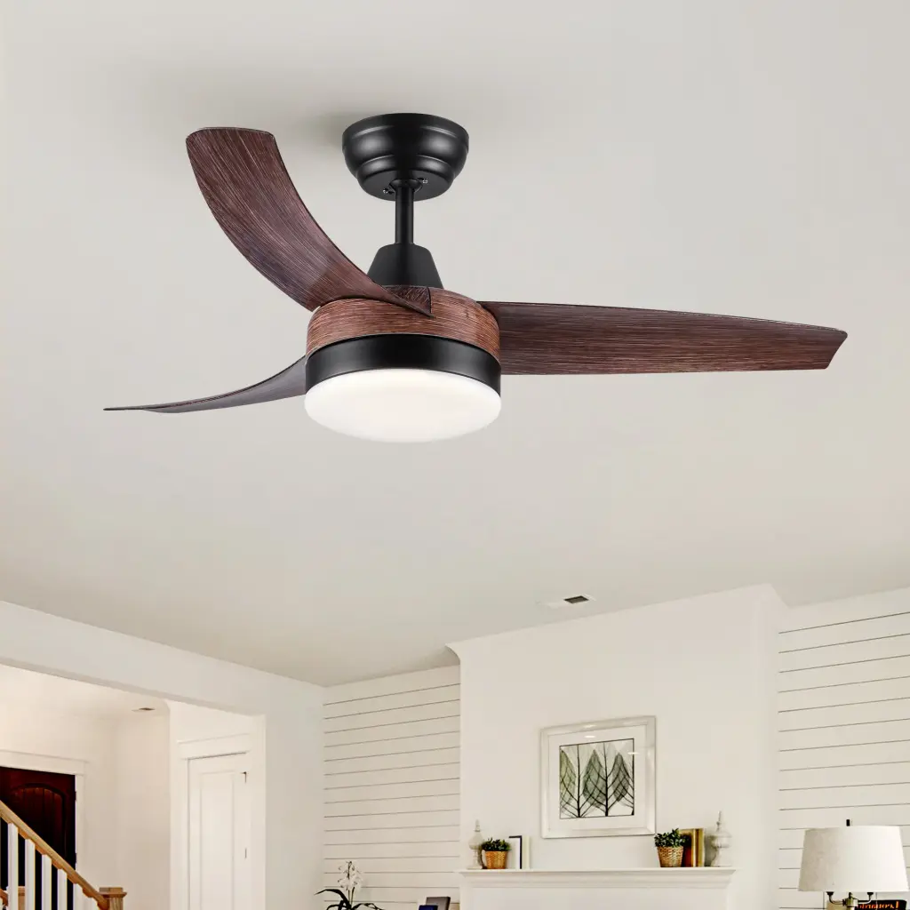 42 Inch Integrated LED Ceiling Fan Lamp Brown Wood Grain ABS Blades yuhao w1367
