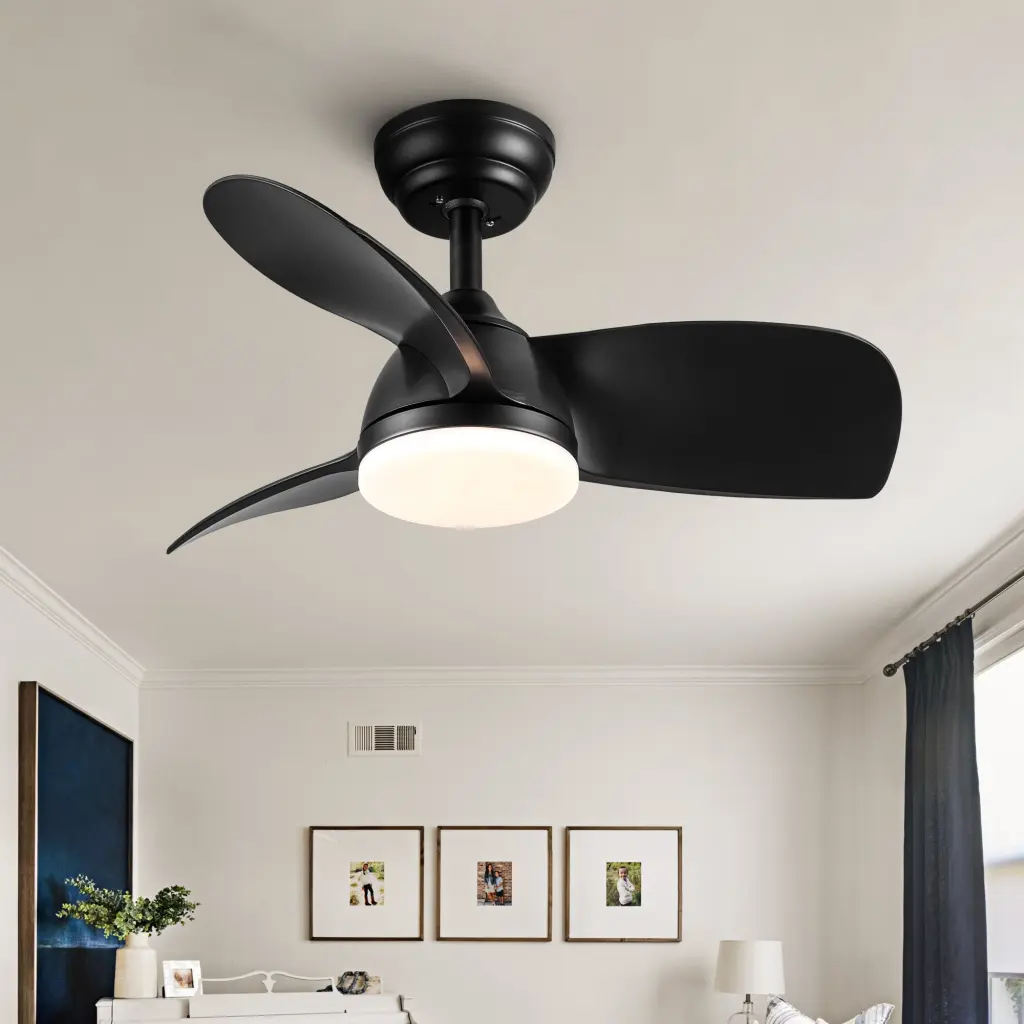 28 Inch Integrated LED Ceiling Fan Lighting Black ABS Blade Black Modern Fan yuhao w1367