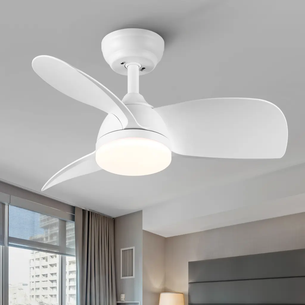 28 Inch Integrated LED Ceiling Fan Lighting White ABS Blades yuhao w1367