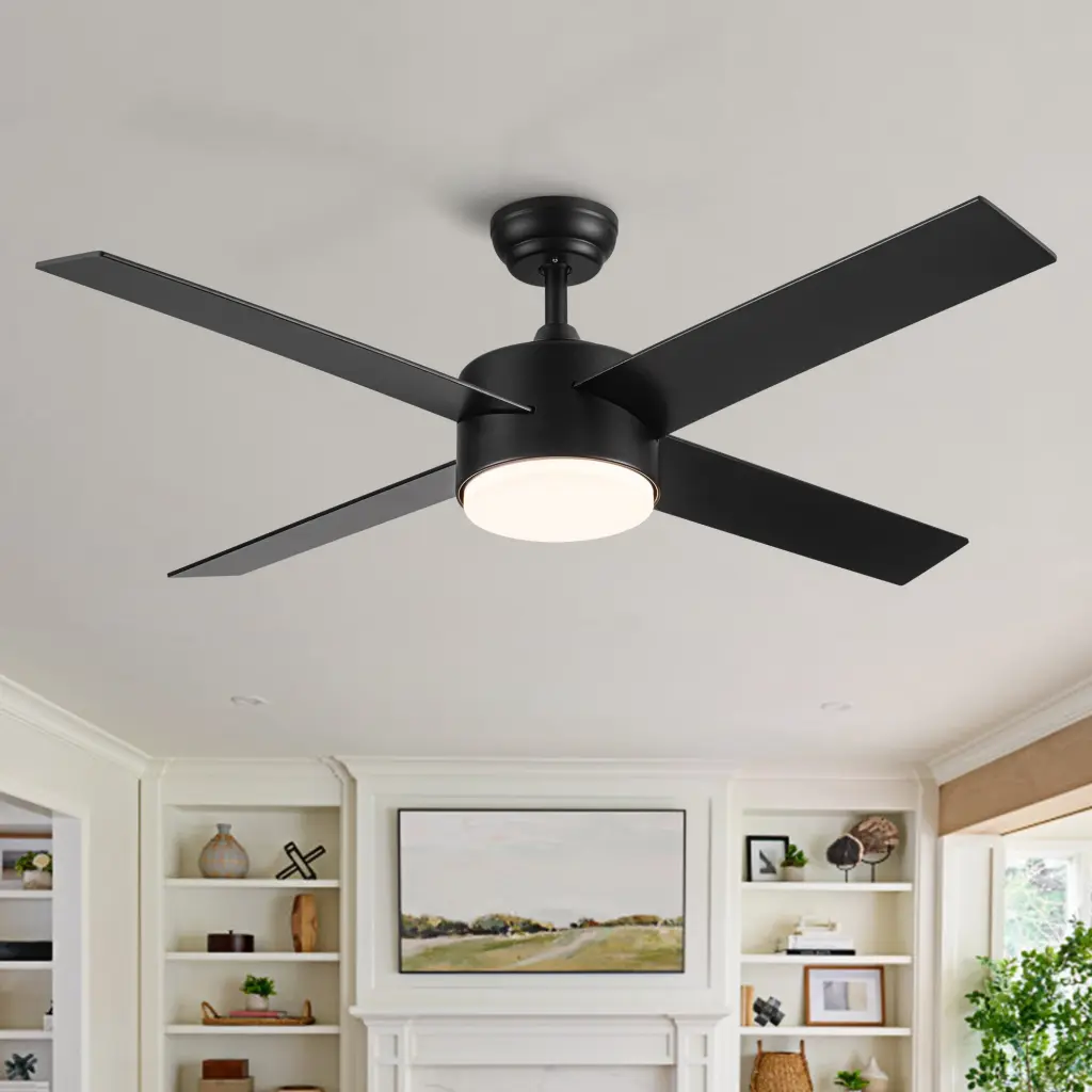 52 Inch Merged LED Light Matte Black Ceiling Fan Remote yuhao w1367