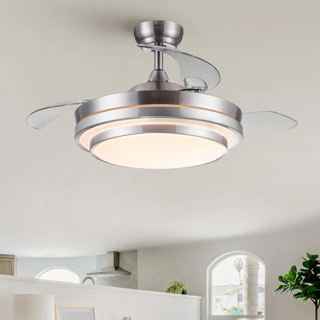 42 Inch Retractable Ceiling Fan Remote Control Brushed Nickel ABS Blades yuhao w1367