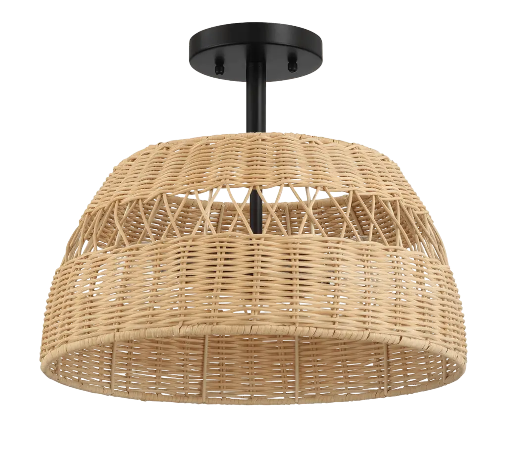 Twinkle Double Lights Semi Flush Mount Rattan Shade Black Metal Finish ashcroft furniture