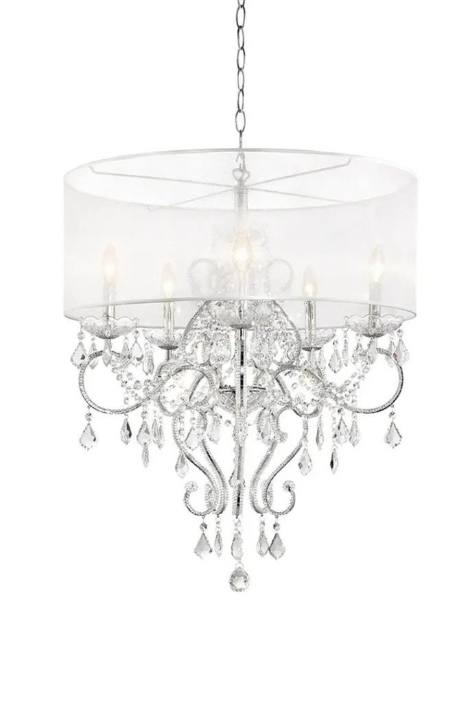 31.5 Inch Tall Ceiling Lamp Evangelia Shiny Metal and Glass Accents Clear Finish california home
