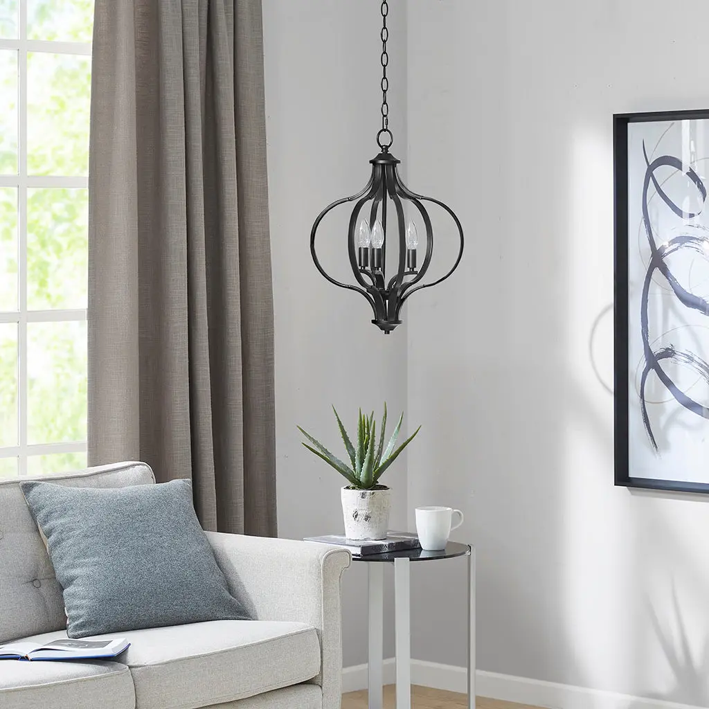 3 Light Metal Chandelier Customizable Chain Black Iron jla