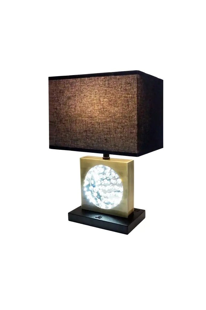 22 Inch Precious Metal Square Glass Centerpiece Black Shade and Night Light sh lighting