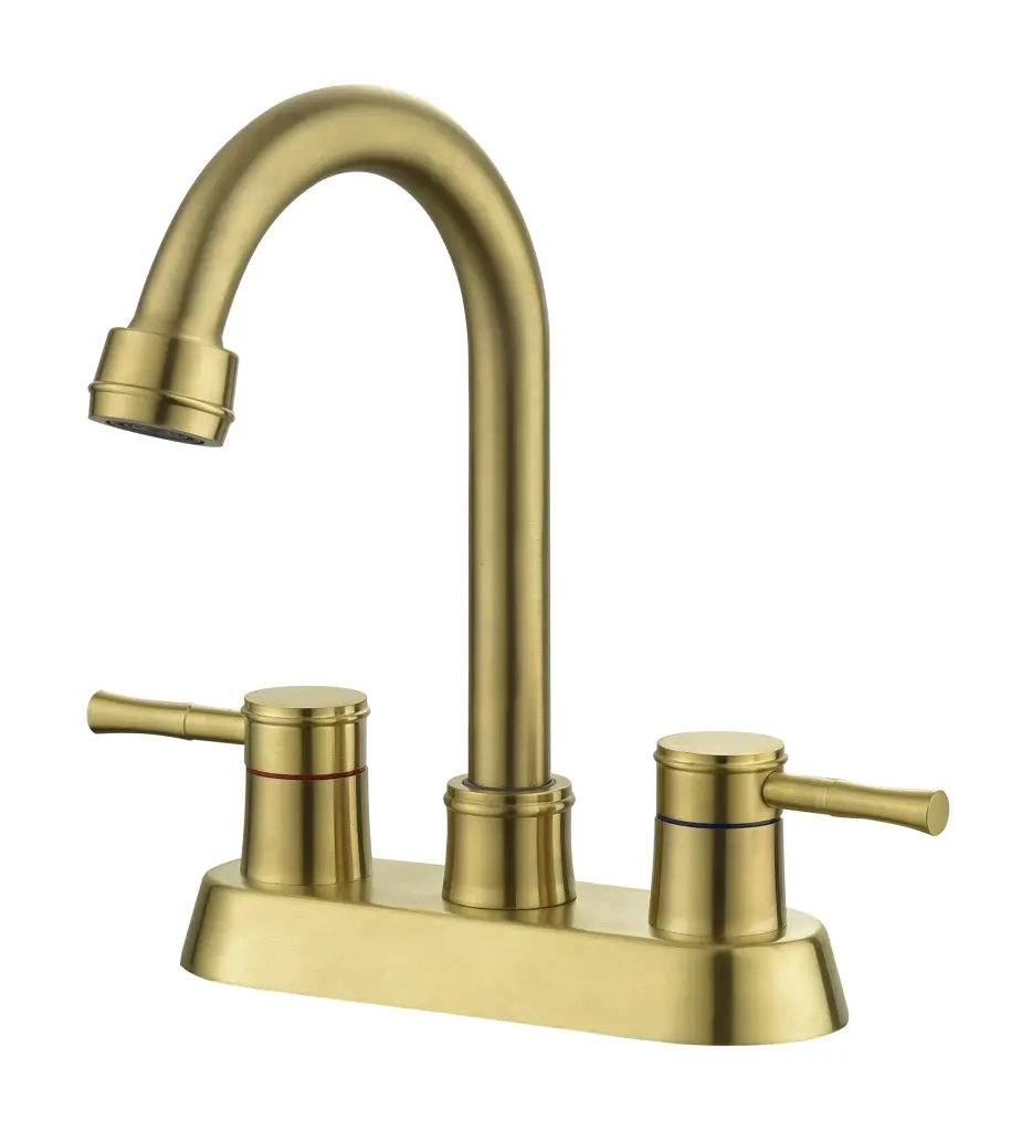 Gold 4 Inch 2 Handle Centerset Bathroom Faucet Lead Free Swivel Spout w928 dongtu group