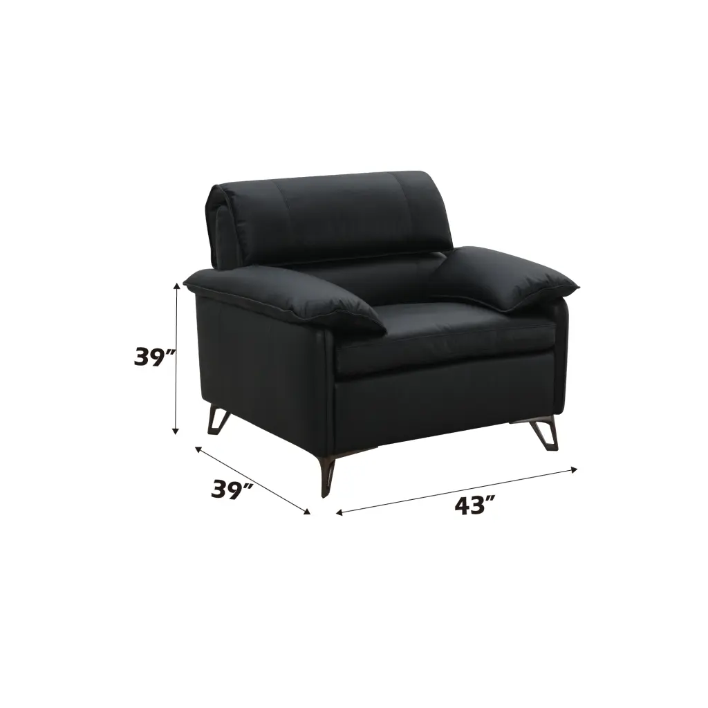 Eilene Chair Black Top Grain Hide Upholstered LV03702 Modern Living Room Furniture acme onsite store