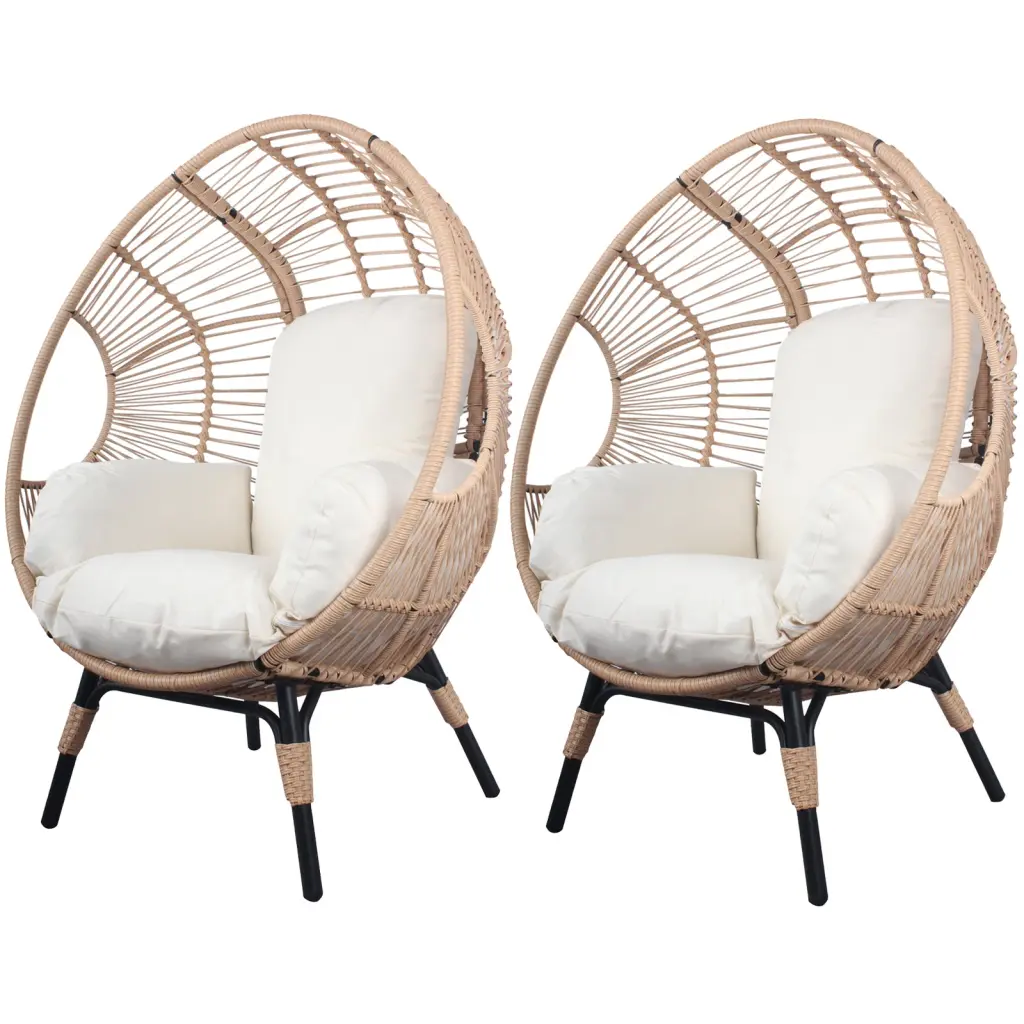 2 Pieces Patio Wicker Egg Chair Natural Rattan Finish ipro outdoor furniture