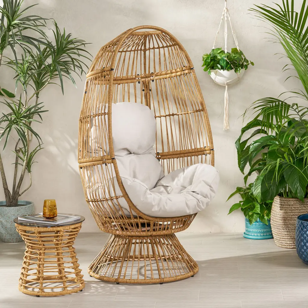 Reseda Swivel Patio Egg Chair Natural Material nh-home living