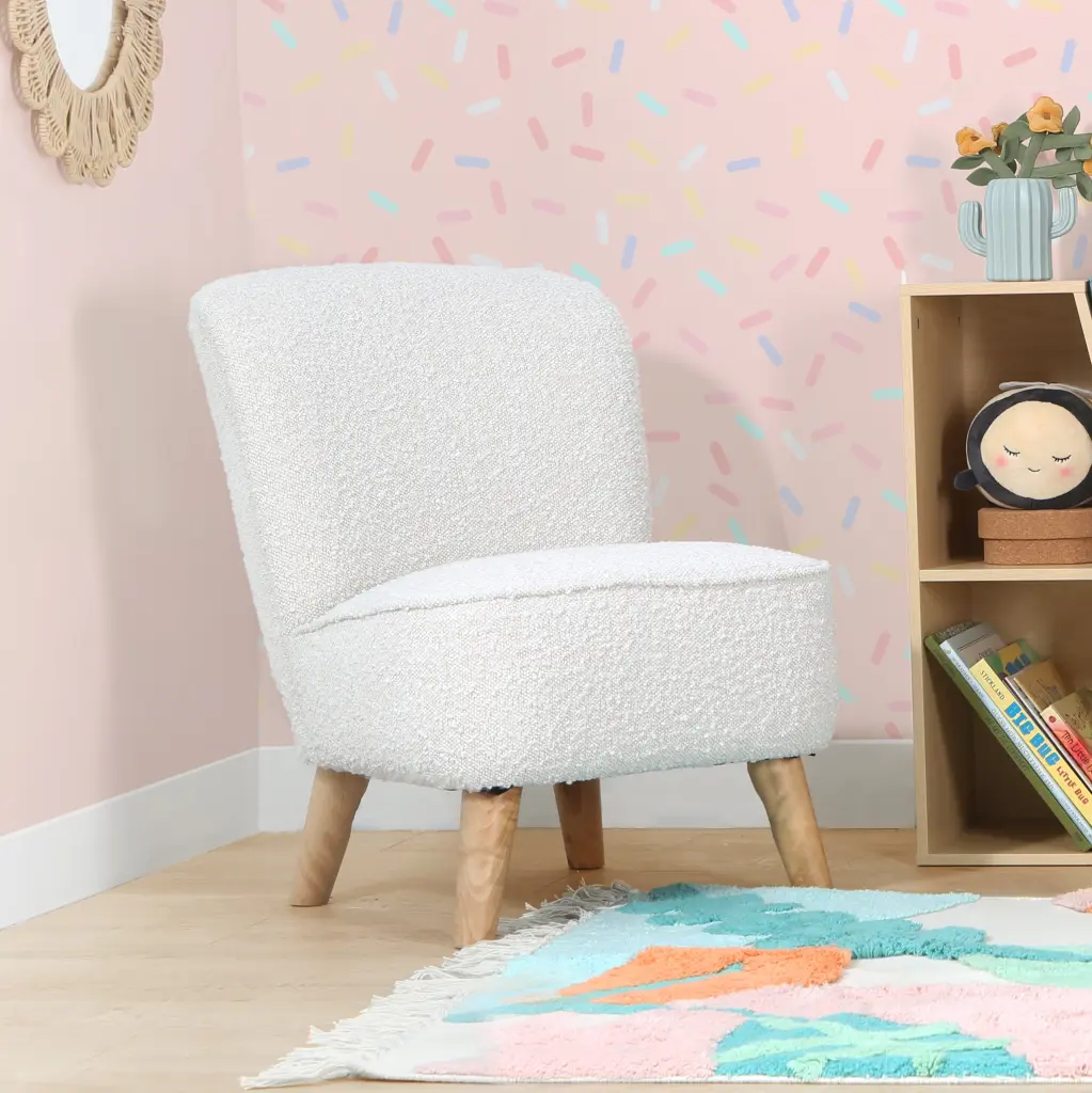 Juni Kids Chair Boucle Cream Material Children's Seating second story home