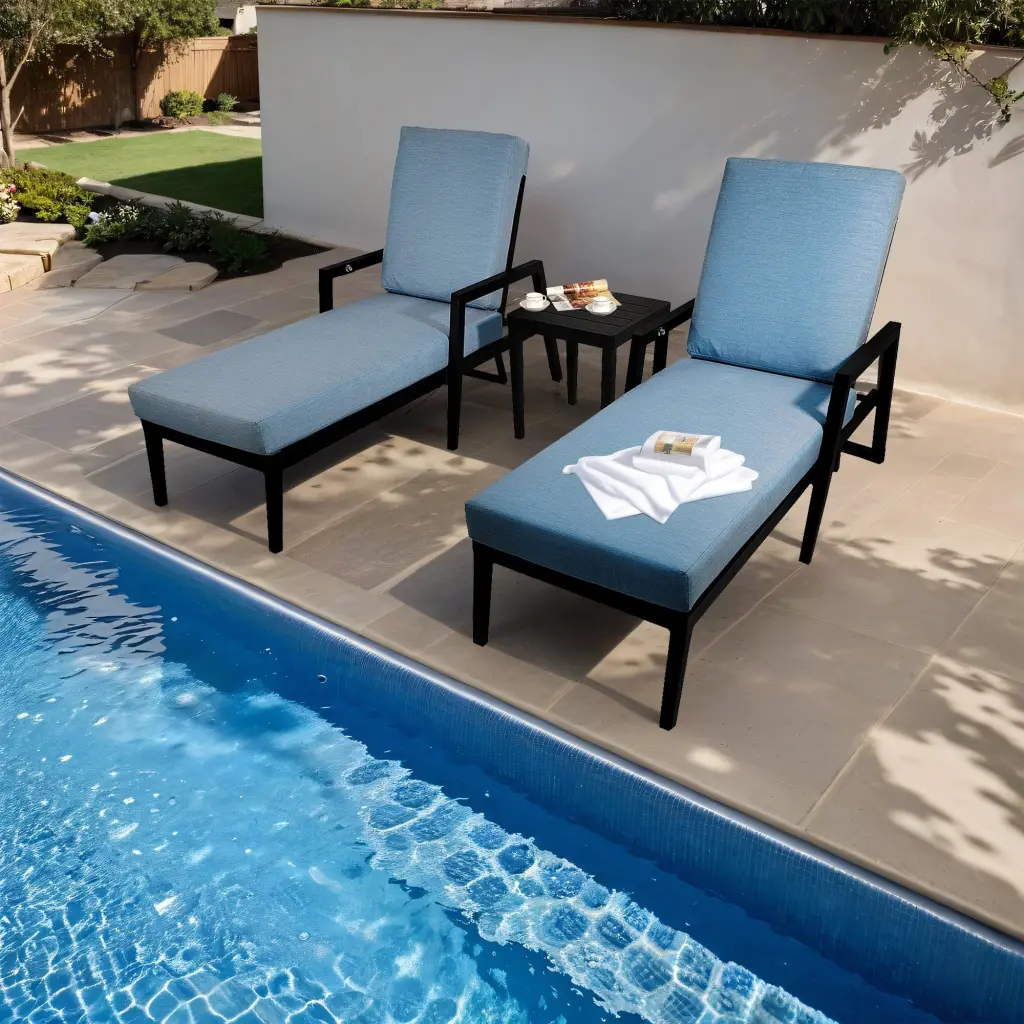 3Pc Outdoor Light Metal Patio Chaise Lounge Set 2 Chaises and 1 End Table rnb