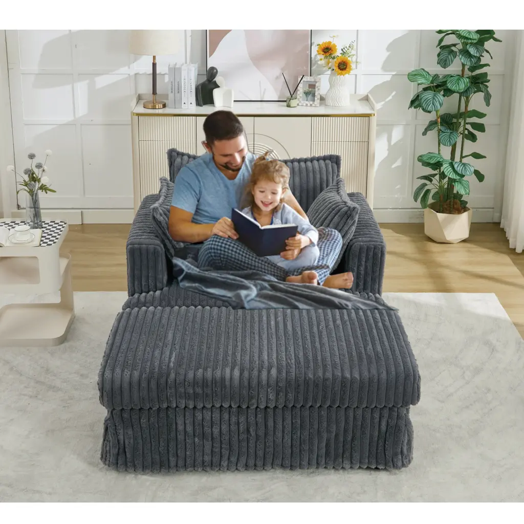47.7 Inch Oversized Corduroy Chaise Longue Ottoman Deep Sea Color h-s furniture