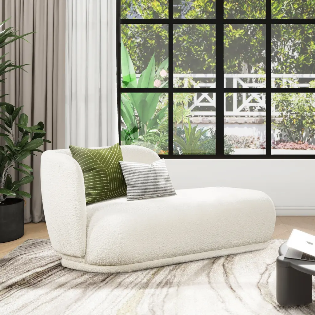 Aire 75 Inch Raf Modern Rounded Chaise Lounge Ivory White Boucle Fabric jennifer taylor home